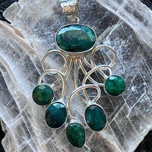 Simulated Faceted Green Emerald Gemstone Crystal Jewelry Swirl Pendant
